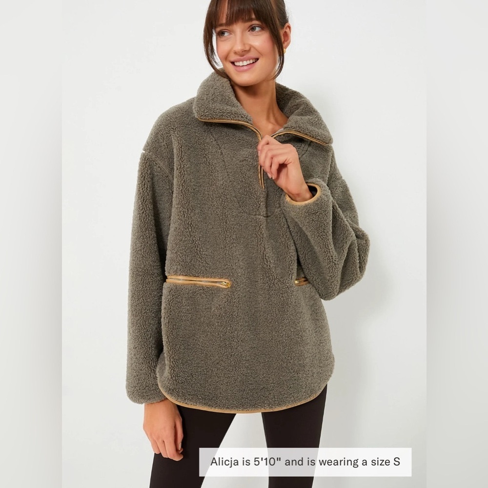 TUCKERNUCK - Olive Rhodes Shearling Quarter Zip with leather trim Size xxl